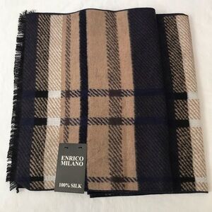 Enrico Milano 100% Silk Plaid Scarf NWT